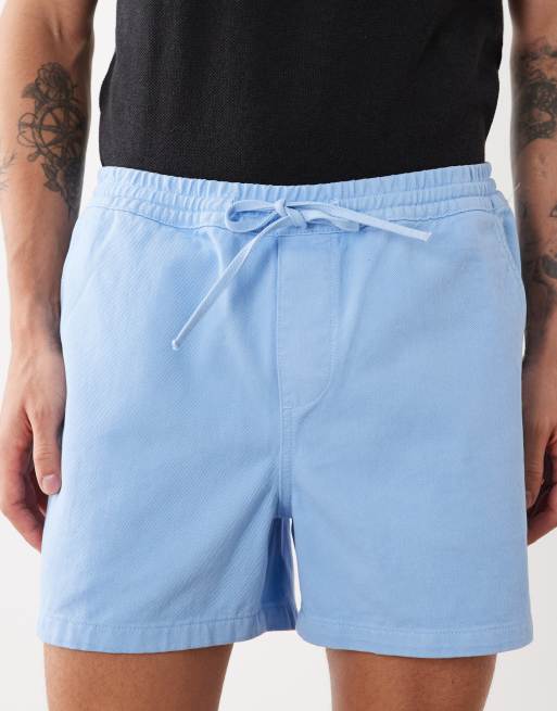 ASOS DESIGN shorter length wide elasticated shorts in blue, 4 of 5
