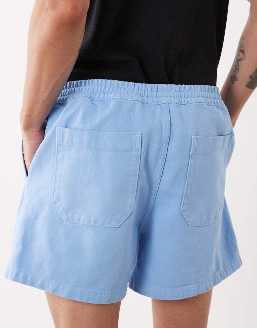 ASOS DESIGN shorter length wide elasticated shorts in blue, 5 of 5