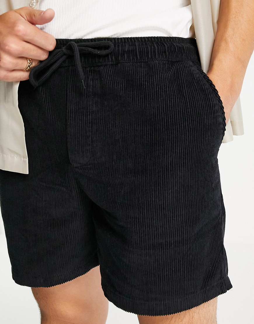 ASOS DESIGN shorter shorts in black cord