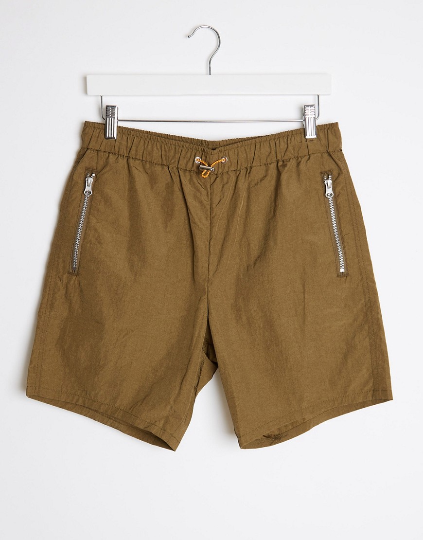 ASOS DESIGN shorter shorts in khaki with orange trims-Green