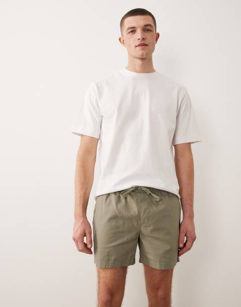 ASOS DESIGN – Shorts aus Leinenmix in Khaki mit schmalem, kürzerem Schnitt - view 1