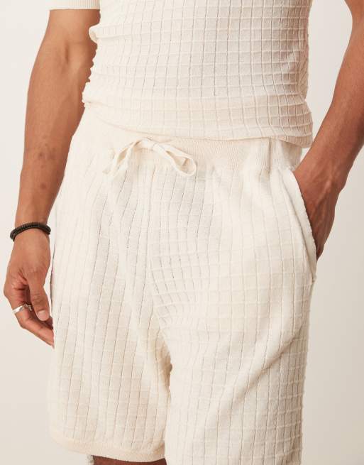 ASOS DESIGN – Shorts aus Waffelstrick in Creme, Kombiteil, 4 von 5