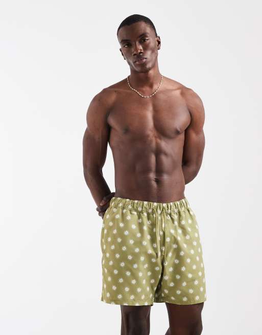 ASOS DESIGN - Shorts de baño verdes de largo medio estampados, 2 de 5