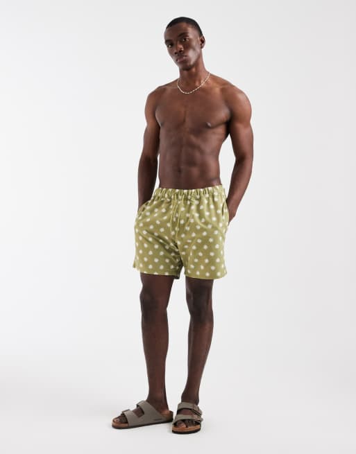 ASOS DESIGN - Shorts de baño verdes de largo medio estampados, 3 de 5