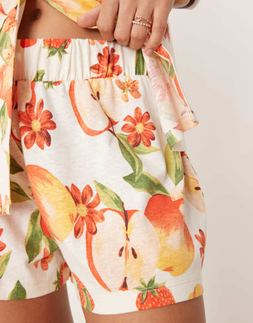 ASOS DESIGN - Shorts i hørlook med frugtprint - Del af sæt, 4 af 4