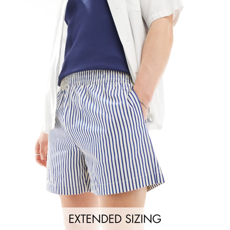 Short En Jean Délavé Rayé Bleu Et Blanc - Taille 7, Coupe Coupée, Femme