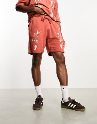 shorts in burnt orange with celestial print - part of a set-Brown