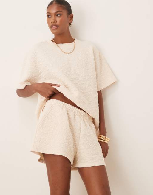 ASOS DESIGN shorts in floral jacquard in cream (part of a set), 3 of 5