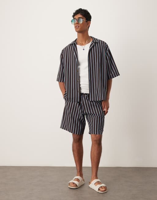 ASOS DESIGN shorts in long length in brown stripe - part of a set, 3 of 4
