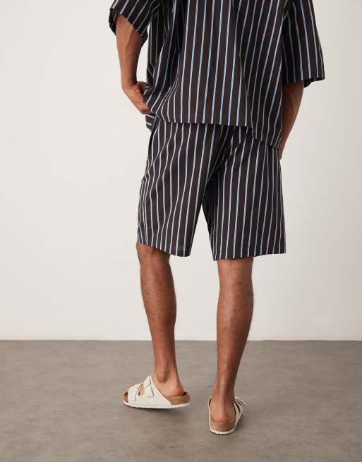 ASOS DESIGN shorts in long length in brown stripe - part of a set, 4 of 4
