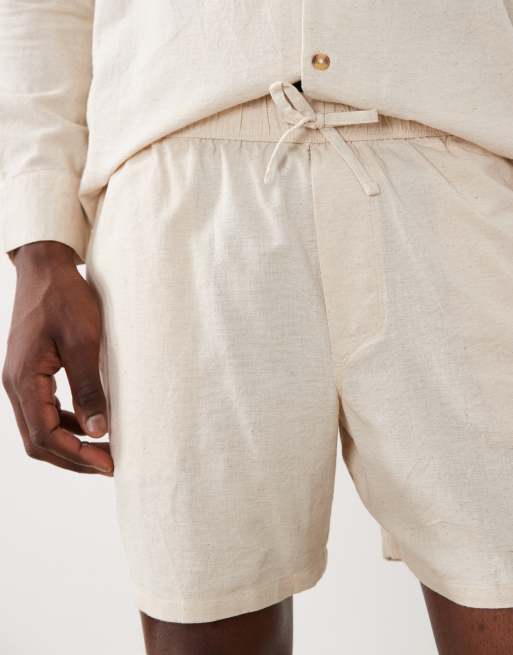 ASOS DESIGN shorts in mid length with linen in natural - part of a set, 3 of 5