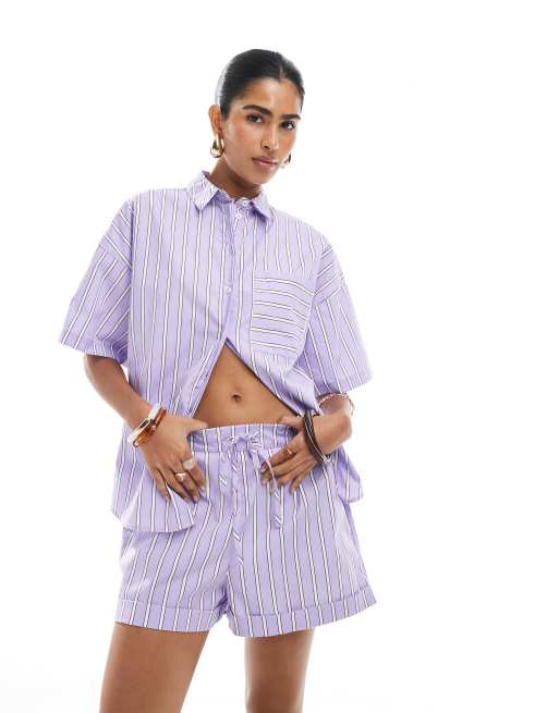ASOS DESIGN shorts in purple stripe (part of a set), 2 of 5