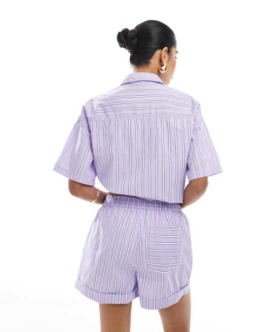 ASOS DESIGN shorts in purple stripe (part of a set), 4 of 5