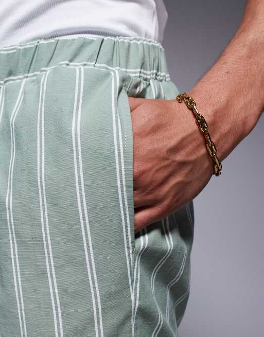 ASOS DESIGN shorts in short length in green stripe (part of a set), 3 of 4
