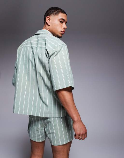 ASOS DESIGN shorts in short length in green stripe (part of a set), 4 of 4