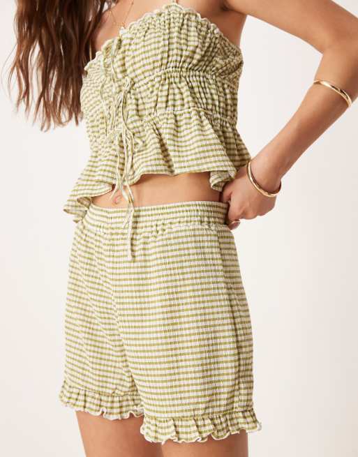 ASOS DESIGN - Shorts med grønt gingham-tern og kant med broderie anglaise - Del af sæt, 5 af 5