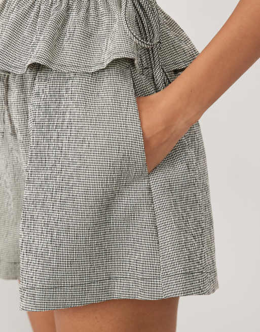 ASOS DESIGN – Shorts mit Taillenschnürung und Vichy-Karo in Schwarz-Weiß, Kombiteil, 5 von 5