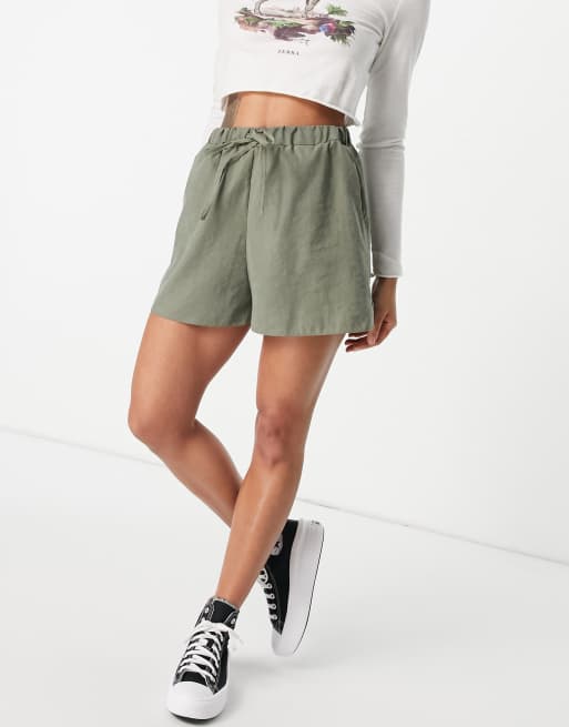 ASOS DESIGN – Shorts mit Tunnelzug vorn in Khaki