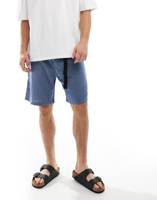 ASOS DESIGN shorts with blue check print and belt detail (part of a set)
