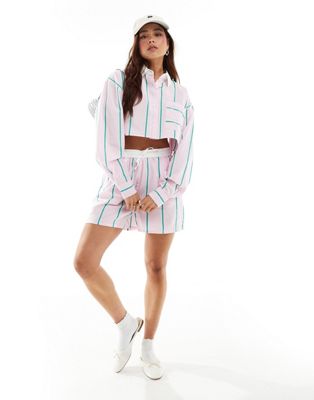 ASOS DESIGN shorts with contrast waist in pink stripe co-ord