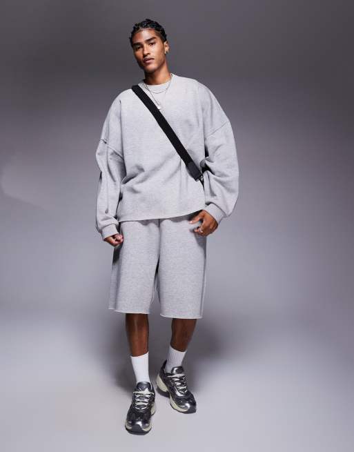 ASOS DESIGN shorts with raw edge in grey marl (Part of a set)