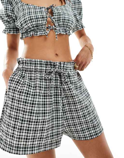ASOS DESIGN shorts with ruffle detail in mono gingham - part of a set