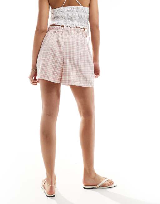 ASOS DESIGN short with ruffle detail in pink gingham