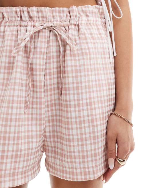 ASOS DESIGN short with ruffle detail in pink gingham