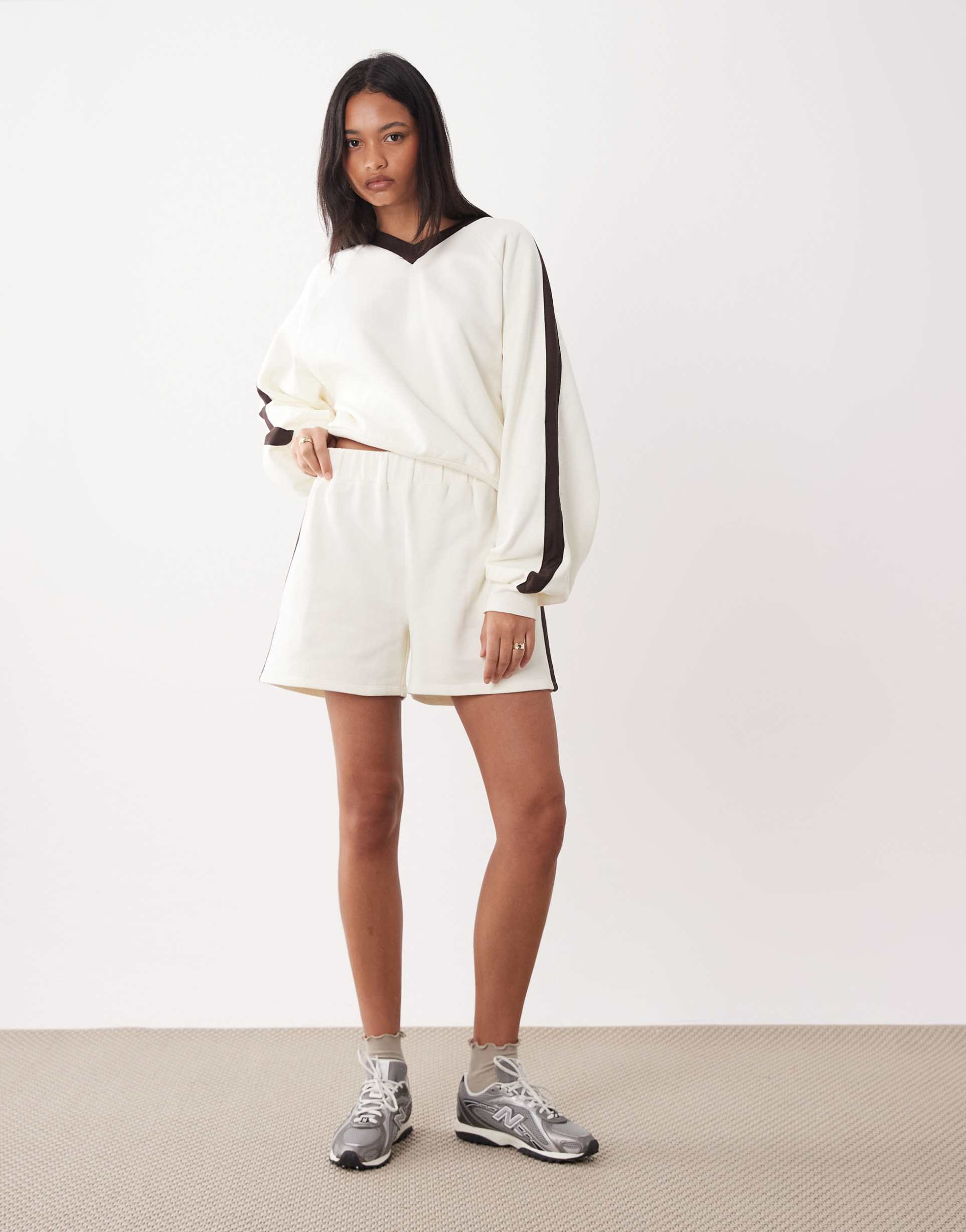 asos design shorts with side stripe in navy and cream stripe - part of a set