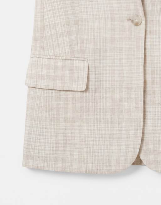 ASOS DESIGN shortsleeve blazer in beige check co-ord, 8 of 8