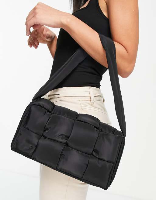 ASOS DESIGN shoulder bag in black nylon puffed weave