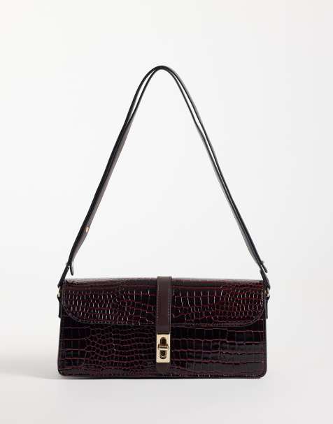 ASOS DESIGN shoulder bag in burgundy croc - view 1