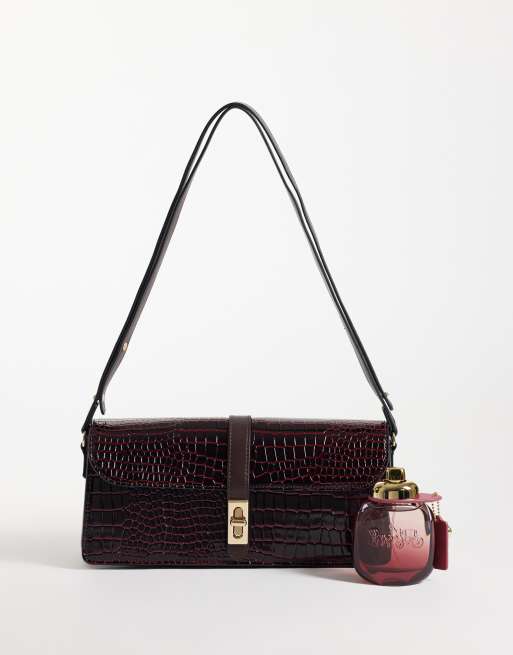 ASOS DESIGN shoulder bag in burgundy croc, 2 of 4