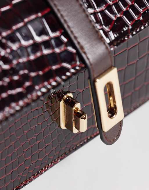 ASOS DESIGN shoulder bag in burgundy croc, 3 of 4