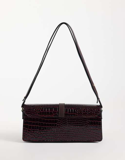 ASOS DESIGN shoulder bag in burgundy croc, 4 of 4