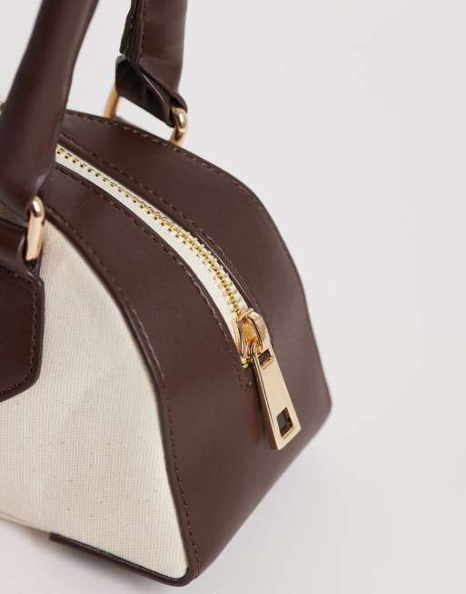 ASOS DESIGN shoulder bag in canvas with brown pu straps, 3 of 4