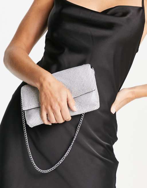 ASOS DESIGN shoulder bag in diamante chainmail in silver, 4 of 4