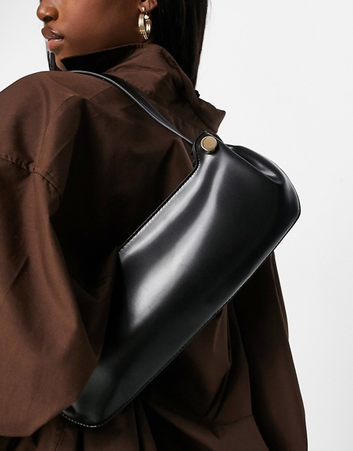 ASOS DESIGN shoulder bag in glossed black with pinched gusset
