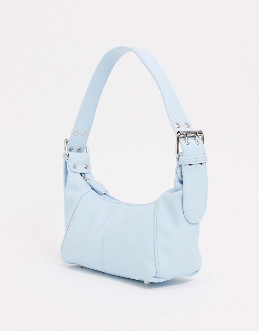 ASOS DESIGN shoulder bag in grainy pastel blue with buckle strap