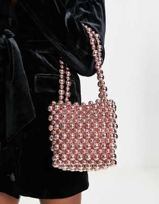 Asos Design Shoulder Bag With Ball Beads In Pink