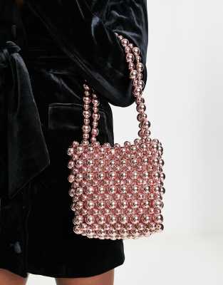 ASOS DESIGN shoulder bag with ball beads in pink - ASOS Price Checker