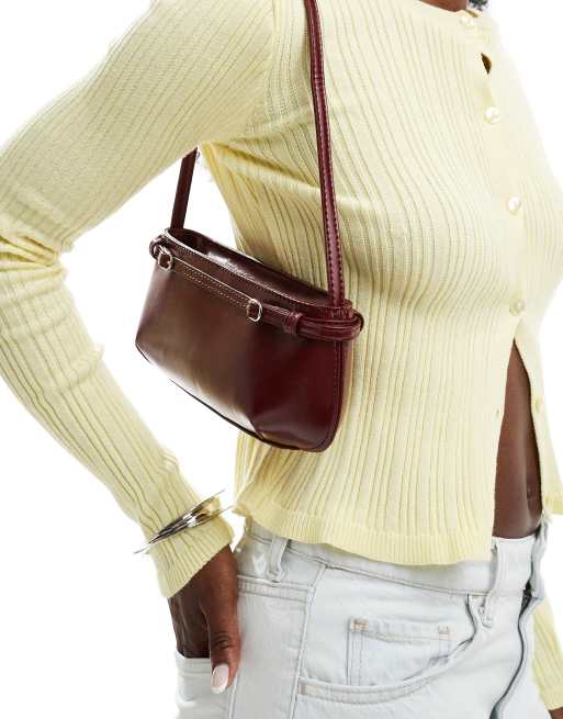 ASOS DESIGN shoulder bag with buckle detail in burgundy, 4 of 4