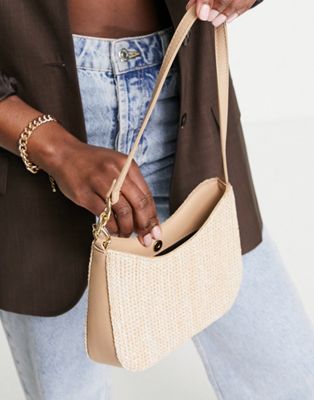 ASOS DESIGN shoulder bag with chain link in straw