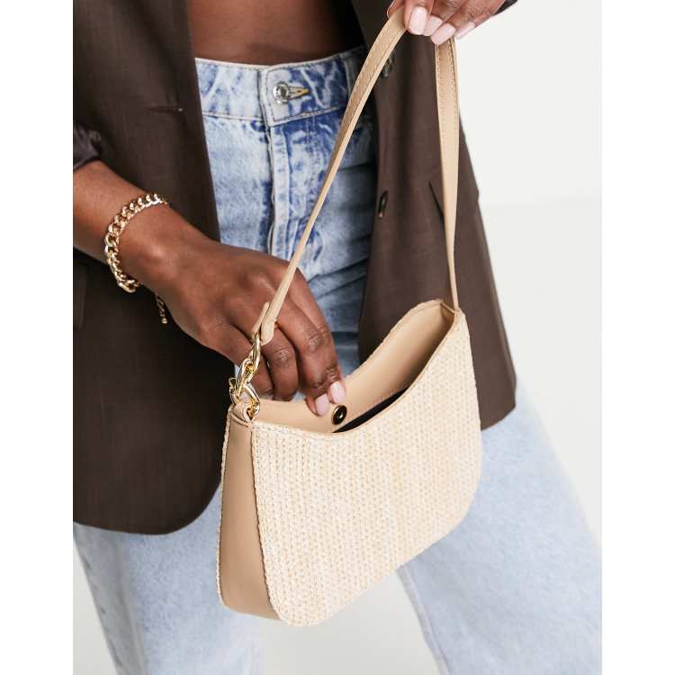 ASOS DESIGN shoulder bag with chain link in straw | ASOS