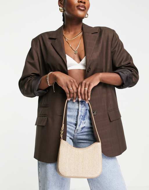 ASOS DESIGN shoulder bag with chain link in straw , 2 of 4