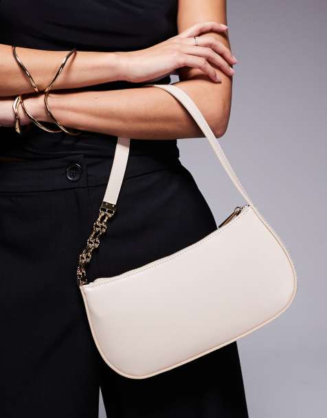 ASOS DESIGN shoulder bag with chain link strap detail in stone - view 1