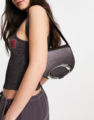 ASOS DESIGN shoulder bag with circle hardware in black
