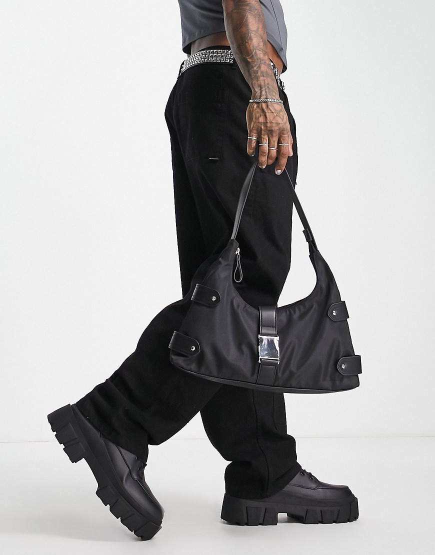 ASOS DESIGN shoulder bag with clip detail-Black