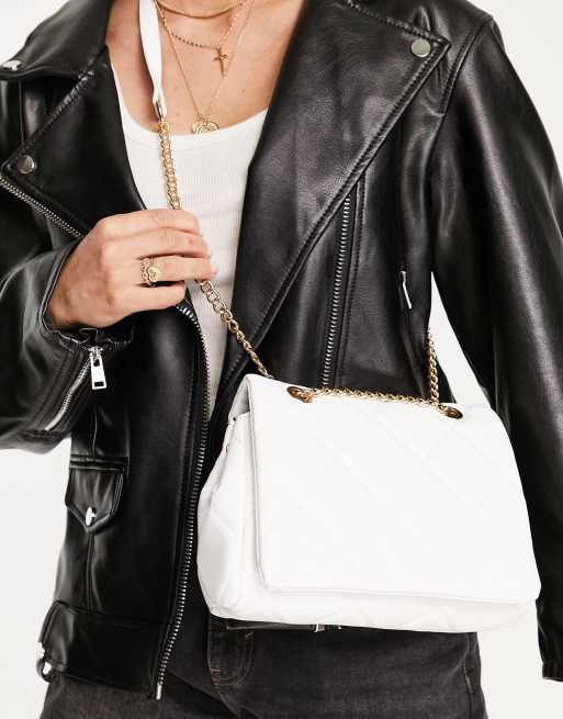 ASOS DESIGN puffed quilted shoulder bag in white with chunky chain