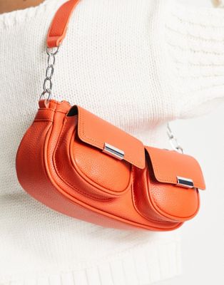 shoulder bag with double pockets in orange